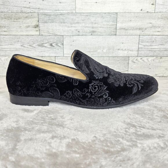 Bacco Bucci Black Velvet Slip On Dress Shoes Men's 10 Tuxedo Smoking Slippers - Picture 2 of 7